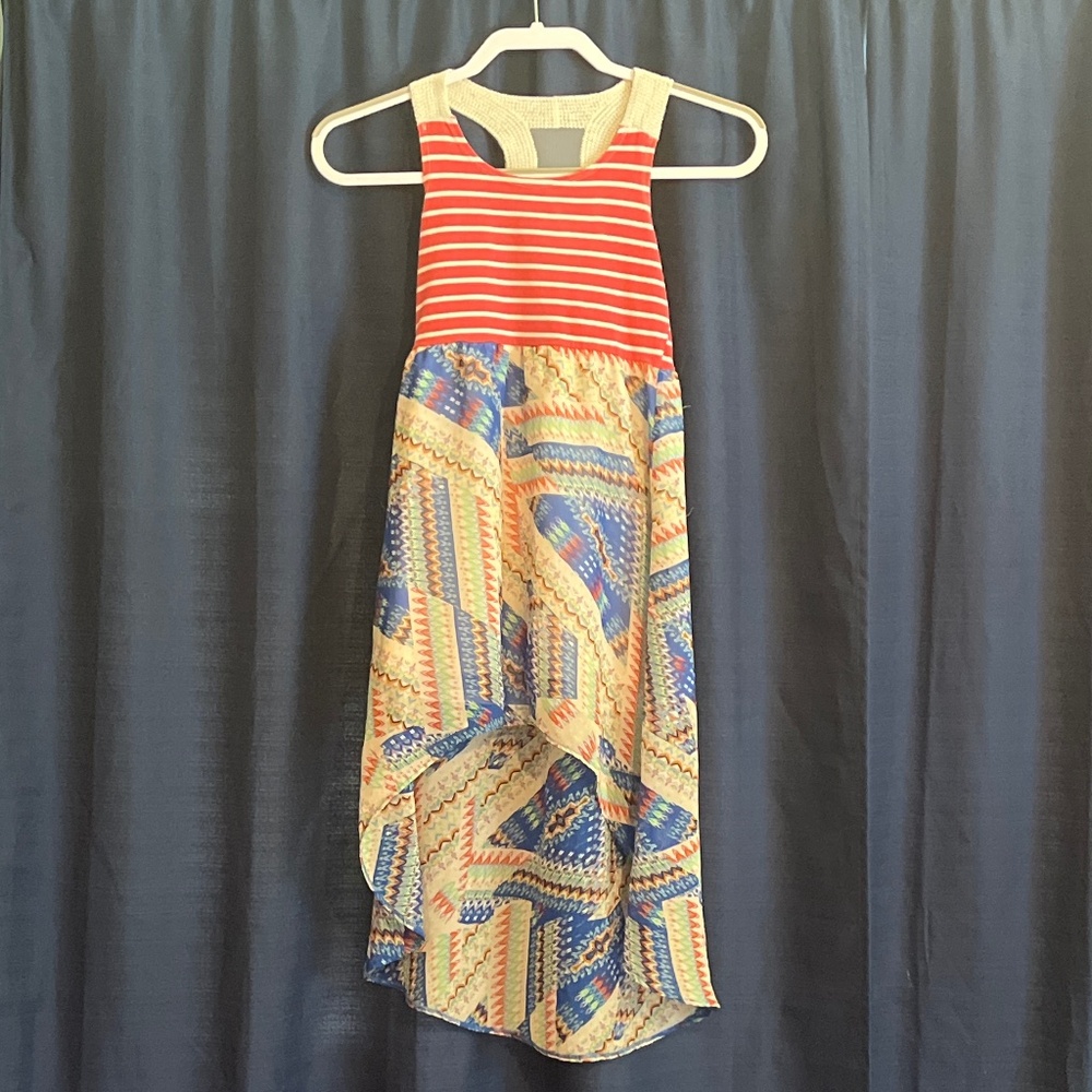 Tween, red and white striped dress.
